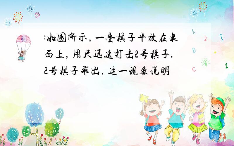 :如图所示，一叠棋子平放在桌面上，用尺迅速打击2号棋子,2号棋子飞出，这一现象说明