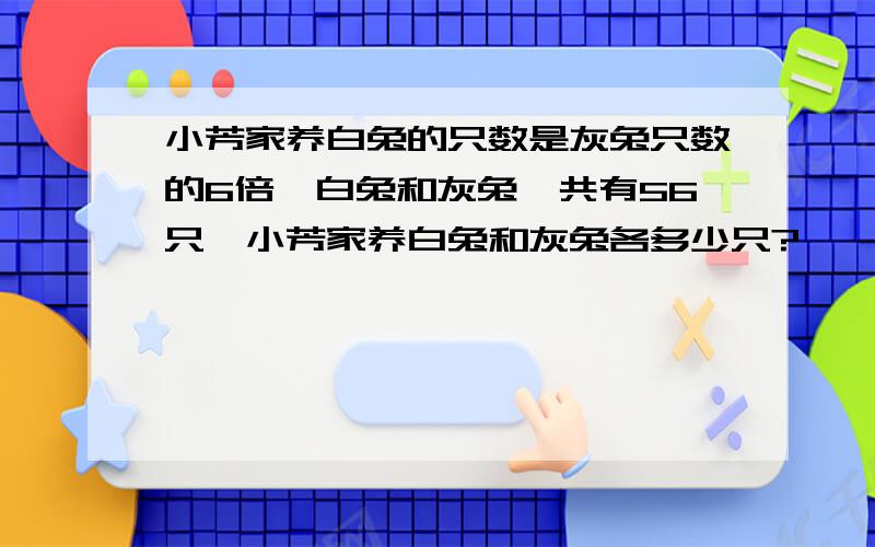 小芳家养白兔的只数是灰兔只数的6倍,白兔和灰兔一共有56只,小芳家养白兔和灰兔各多少只?