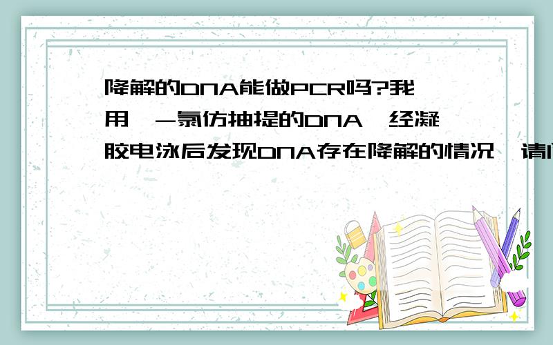 降解的DNA能做PCR吗?我用酚-氯仿抽提的DNA,经凝胶电泳后发现DNA存在降解的情况,请问这样的标本做PCR的话对结果会有什么影响呢?