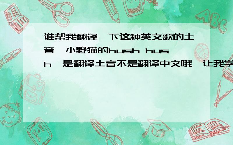 谁帮我翻译一下这种英文歌的土音,小野猫的hush hush,是翻译土音不是翻译中文哦,让我学得比较快点,