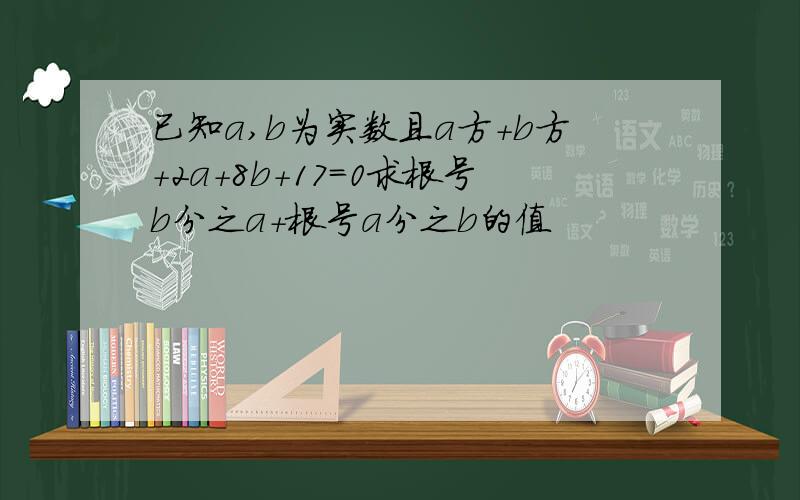 已知a,b为实数且a方+b方+2a+8b+17=0求根号b分之a+根号a分之b的值