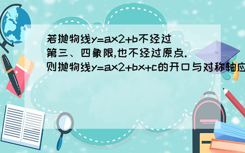 若抛物线y=ax2+b不经过第三、四象限,也不经过原点.则抛物线y=ax2+bx+c的开口与对称轴应为______