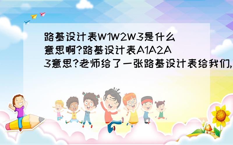 路基设计表W1W2W3是什么意思啊?路基设计表A1A2A3意思?老师给了一张路基设计表给我们,可是看不懂想请教一下.