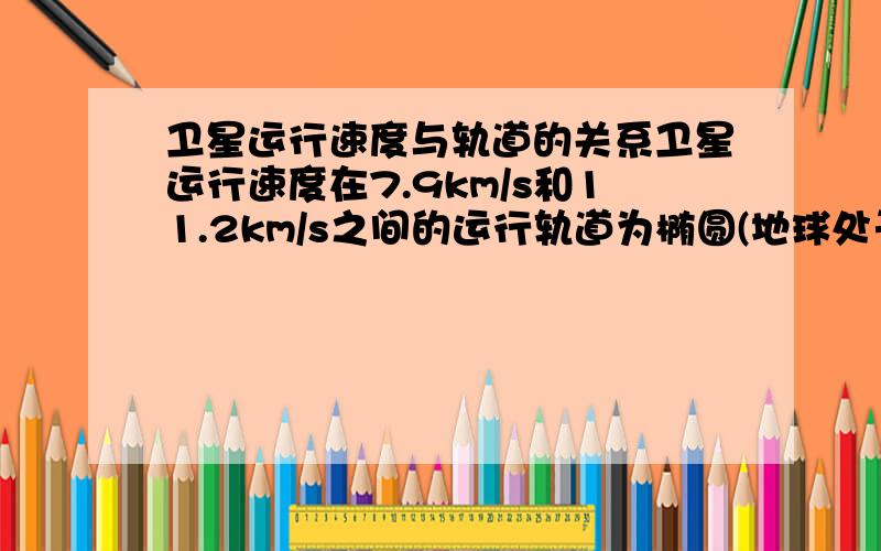 卫星运行速度与轨道的关系卫星运行速度在7.9km/s和11.2km/s之间的运行轨道为椭圆(地球处于一个焦点),小于7.9km/s的运行轨道为圆,这句话对吗, 为什么?请解释一下为什么,谢谢 问题补充：11.2km/s>