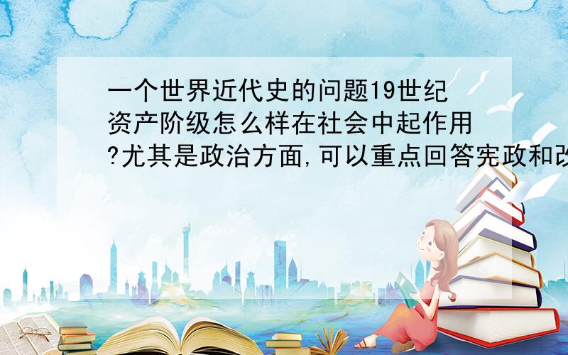 一个世界近代史的问题19世纪资产阶级怎么样在社会中起作用?尤其是政治方面,可以重点回答宪政和改革这两个方面.