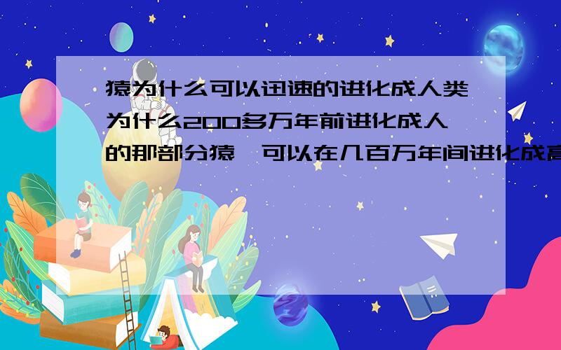 猿为什么可以迅速的进化成人类为什么200多万年前进化成人的那部分猿,可以在几百万年间进化成高智慧的现在人类?而现在的其他猿类,以及猴子和一些其他生物它们出现的年代应该和进化成