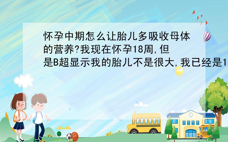 怀孕中期怎么让胎儿多吸收母体的营养?我现在怀孕18周,但是B超显示我的胎儿不是很大,我已经是145斤了为什么营养都北我吸收了呢?我应该怎么样让营养不要给我吸收而是给胎儿吸收呢?