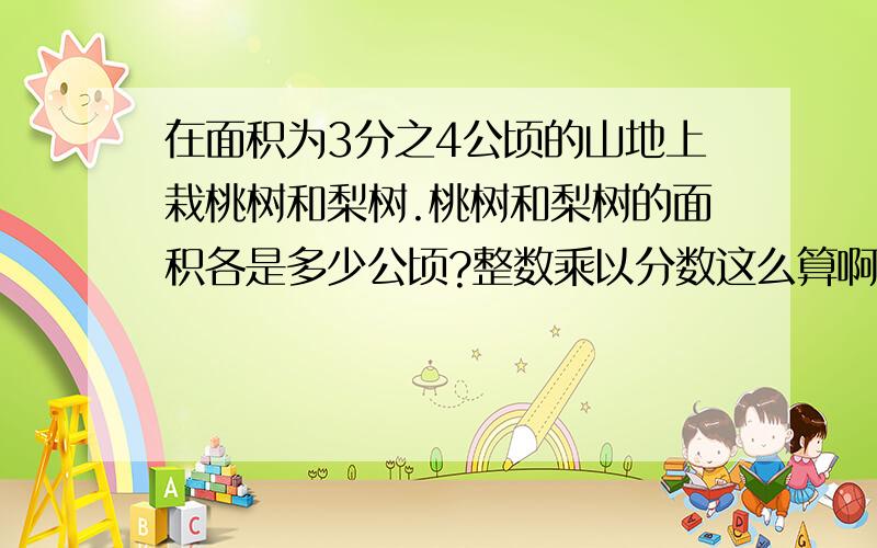 在面积为3分之4公顷的山地上栽桃树和梨树.桃树和梨树的面积各是多少公顷?整数乘以分数这么算啊桃树2份 梨树3份