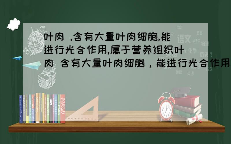 叶肉 ,含有大量叶肉细胞,能进行光合作用,属于营养组织叶肉 含有大量叶肉细胞，能进行光合作用，属于营养组织