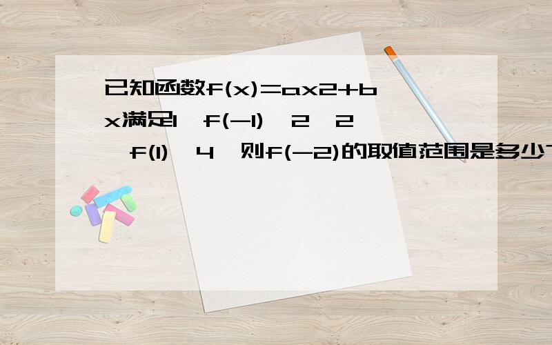 已知函数f(x)=ax2+bx满足1≤f(-1)≤2,2≤f(1)≤4,则f(-2)的取值范围是多少?ax后的”2”表示平方