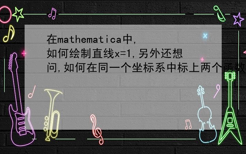 在mathematica中,如何绘制直线x=1,另外还想问,如何在同一个坐标系中标上两个函数的名称如y=x与y=sin（x）,如何在旁边对它们标注.