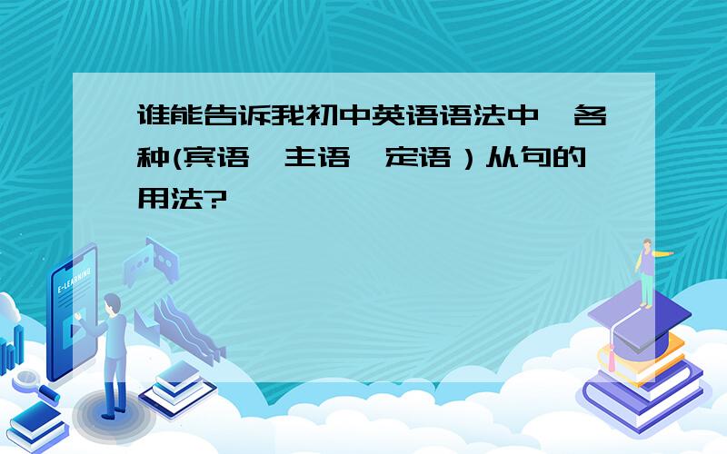 谁能告诉我初中英语语法中,各种(宾语,主语,定语）从句的用法?