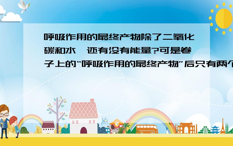 呼吸作用的最终产物除了二氧化碳和水,还有没有能量?可是卷子上的“呼吸作用的最终产物”后只有两个空。说实话我有答案，是二氧化碳、水，但是觉得应该有能量。好纠结。