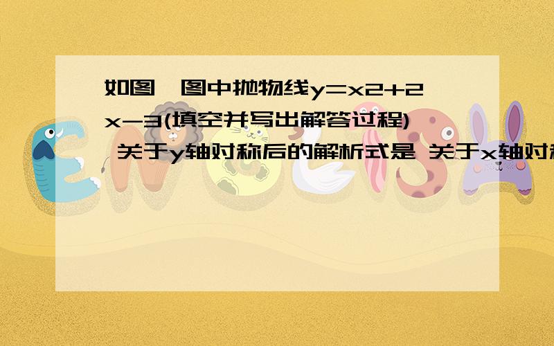 如图,图中抛物线y=x2+2x-3(填空并写出解答过程) 关于y轴对称后的解析式是 关于x轴对称后的解析式是关于原点对称后的解析式是关于顶点对称后的解析式是写出它绕着顶点旋转180°后得到的抛