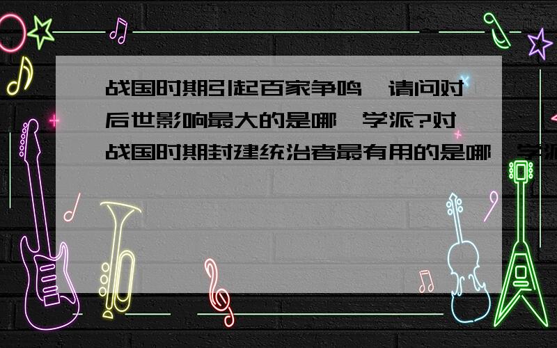 战国时期引起百家争鸣,请问对后世影响最大的是哪一学派?对战国时期封建统治者最有用的是哪一学派?A.儒家,道家 B.儒家,法家 C.道家,法家 D.道家,墨家