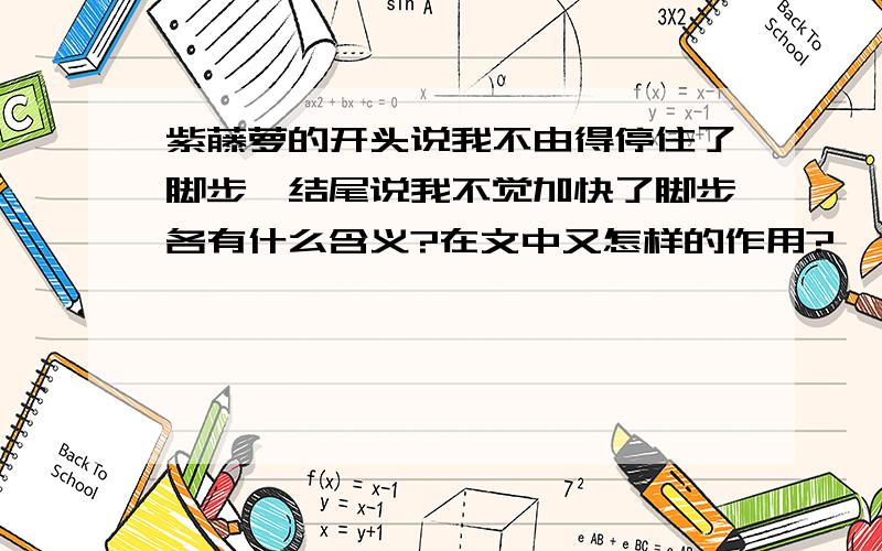 紫藤萝的开头说我不由得停住了脚步,结尾说我不觉加快了脚步各有什么含义?在文中又怎样的作用?