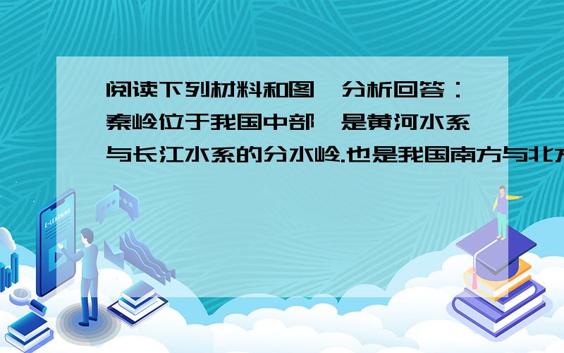 阅读下列材料和图,分析回答：秦岭位于我国中部,是黄河水系与长江水系的分水岭.也是我国南方与北方的一条重要的地理界线.秦岭有狭义和广义之分.狭义的秦岭位于陕西省中南部,介于关中