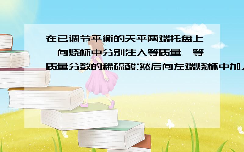 在已调节平衡的天平两端托盘上,向烧杯中分别注入等质量、等质量分数的稀硫酸;然后向左端烧杯中加入Mg锌粒,向右端烧杯中加入与锌粒质量相同的铝粉,充分反应后,1）如果天平仍保持平衡,