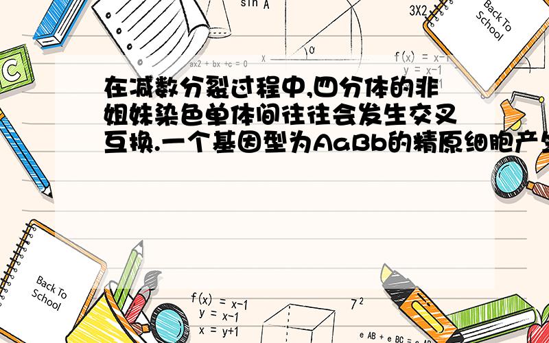 在减数分裂过程中,四分体的非姐妹染色单体间往往会发生交叉互换.一个基因型为AaBb的精原细胞产生的精子类型最多有?种