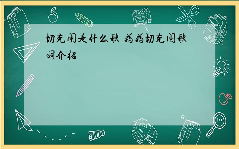 切克闹是什么歌 药药切克闹歌词介绍