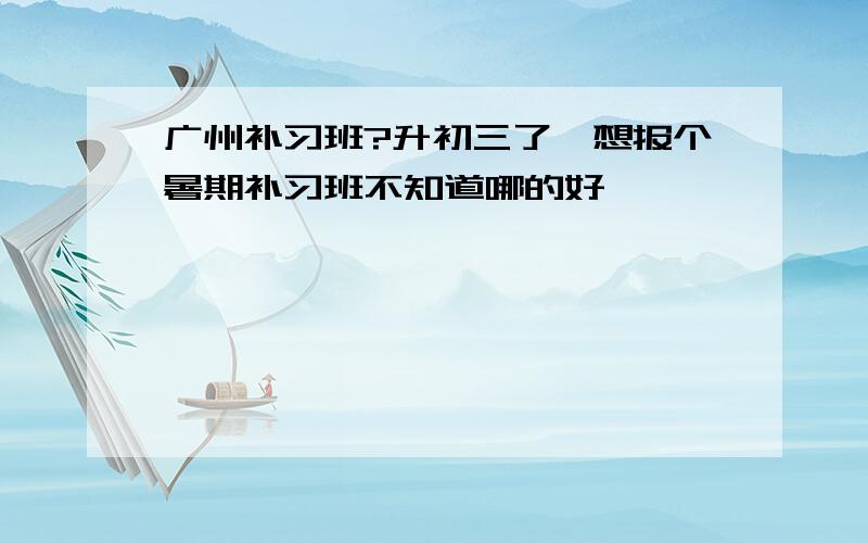 广州补习班?升初三了,想报个暑期补习班不知道哪的好