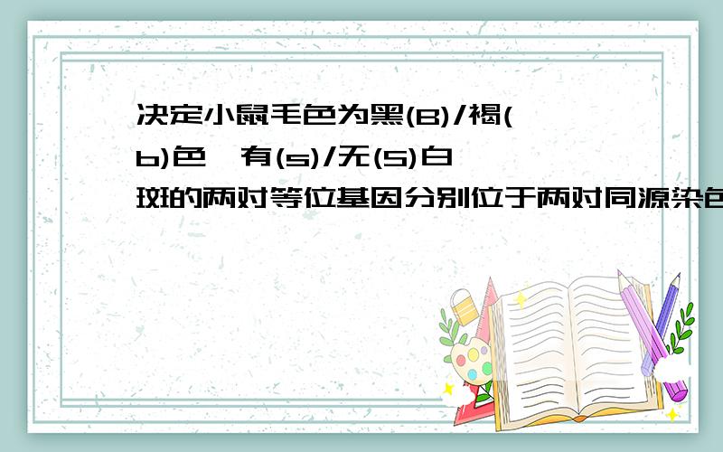 决定小鼠毛色为黑(B)/褐(b)色、有(s)/无(S)白斑的两对等位基因分别位于两对同源染色体上.基因型为BbSs的小鼠间相互交配,后代中出现黑色有白斑小鼠的比例是 [ ] A．1/16 B．3/16 C．7/16 D．9/16.