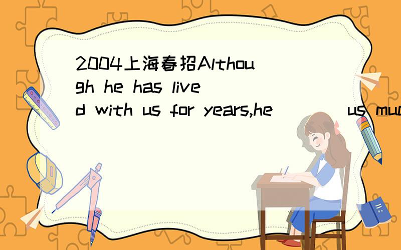 2004上海春招Although he has lived with us for years,he ___ us much impression.A.hadn't left B.didn't leave C.doesn't leave D.hasn't left为什么选C 根据从句选D不是更好吗?