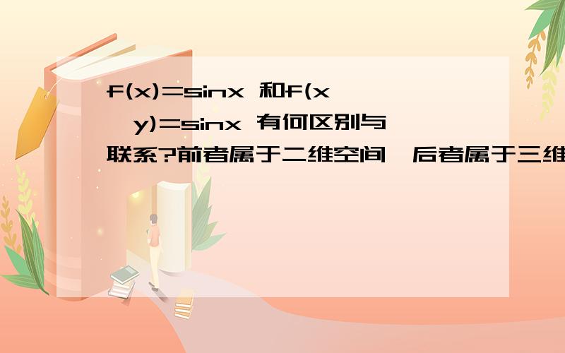 f(x)=sinx 和f(x,y)=sinx 有何区别与联系?前者属于二维空间,后者属于三维空间.它们在图像上有什么相似之处吗?