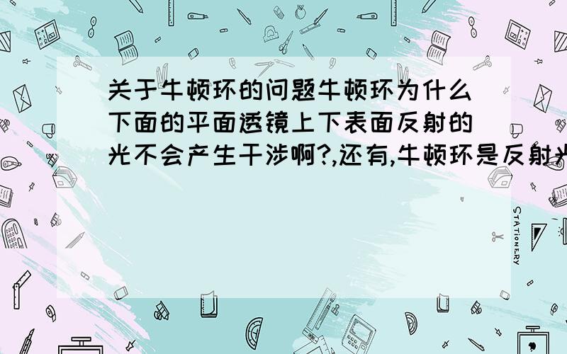 关于牛顿环的问题牛顿环为什么下面的平面透镜上下表面反射的光不会产生干涉啊?,还有,牛顿环是反射光进行干涉的,牛顿环中的透射光怎么进行干涉啊?