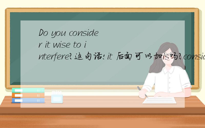 Do you consider it wise to interfere?这句话!it 后面可以加is吗?consider it 为什么直接加adj,一般不都是说I think it is .