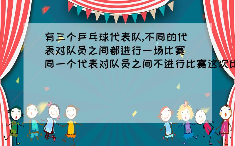 有三个乒乓球代表队,不同的代表对队员之间都进行一场比赛 同一个代表对队员之间不进行比赛这次比赛共有12名队员共进行41场比赛三个代表队分别有多少人