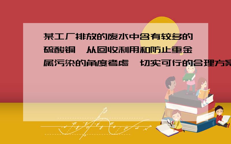 某工厂排放的废水中含有较多的硫酸铜,从回收利用和防止重金属污染的角度考虑,切实可行的合理方案是在废水中加入（ ）A食盐 B,盐酸 C铁粉 D碳酸钙