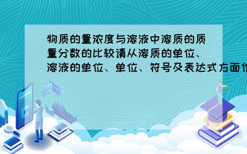 物质的量浓度与溶液中溶质的质量分数的比较请从溶质的单位、溶液的单位、单位、符号及表达式方面作比较.