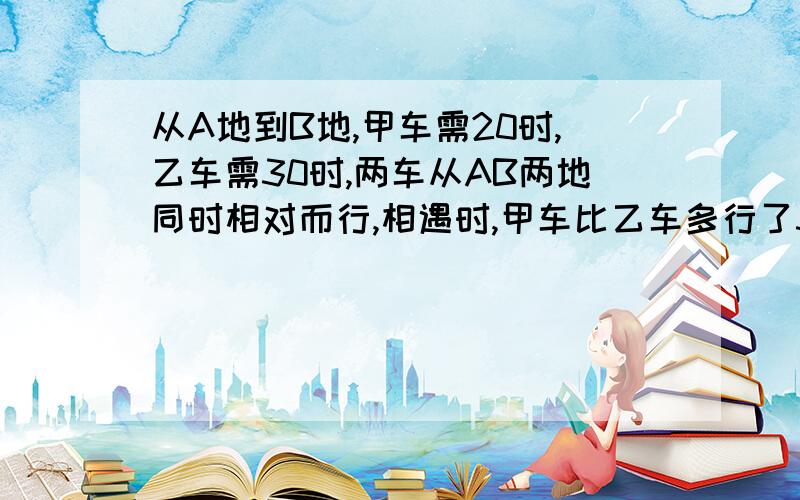 从A地到B地,甲车需20时,乙车需30时,两车从AB两地同时相对而行,相遇时,甲车比乙车多行了384千米,两地相距多少千米?