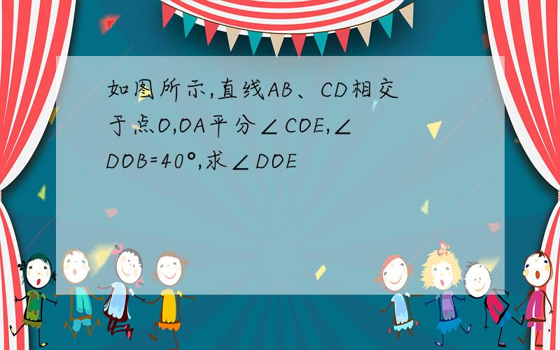 如图所示,直线AB、CD相交于点O,OA平分∠COE,∠DOB=40°,求∠DOE