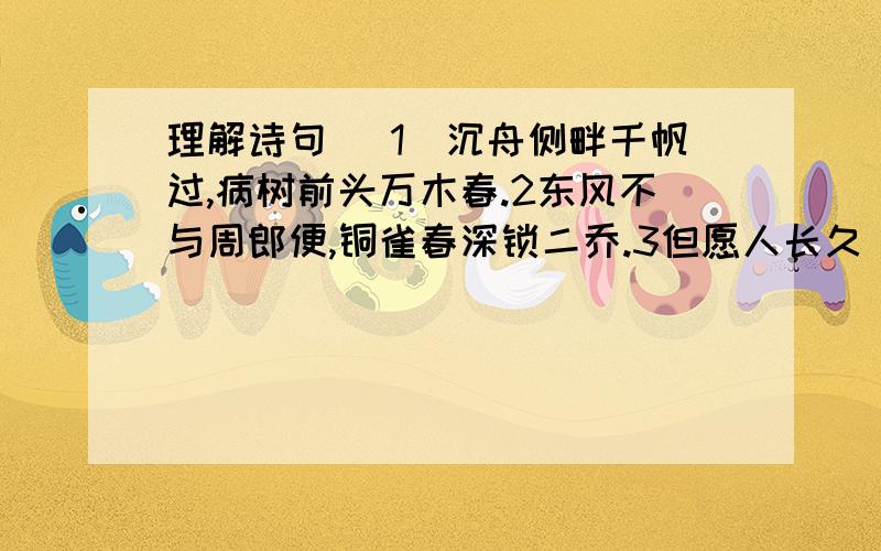 理解诗句 （1）沉舟侧畔千帆过,病树前头万木春.2东风不与周郎便,铜雀春深锁二乔.3但愿人长久 千里共婵