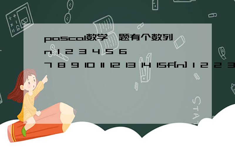 pascal数学一题有个数列n 1 2 3 4 5 6 7 8 9 10 11 12 13 14 15f[n] 1 2 2 3 3 4 4 4 5 5 5 6 6 6 6数列2的数字为x个,数列2就有x个数列2所对应的数列1的数字,并且数列2是从小到大排列的.如：数列2的数字2对应数