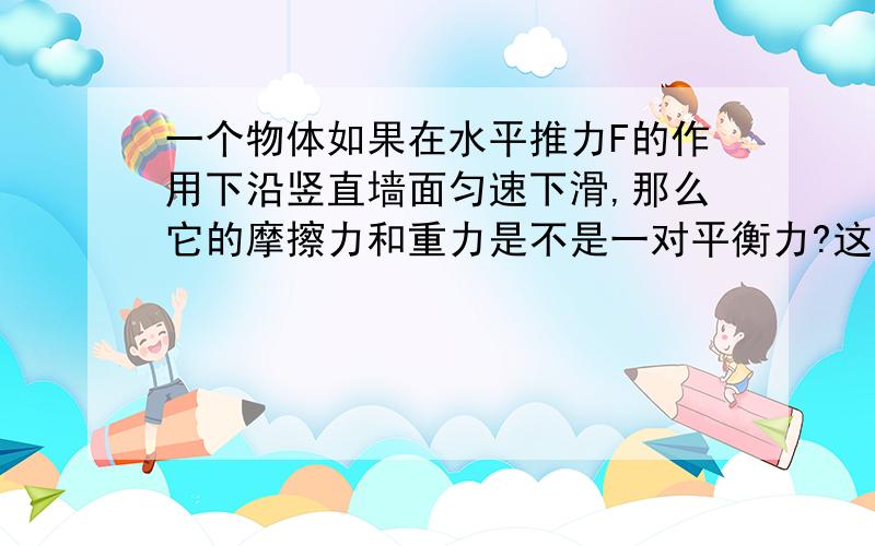 一个物体如果在水平推力F的作用下沿竖直墙面匀速下滑,那么它的摩擦力和重力是不是一对平衡力?这个摩擦力是滑动摩擦力吗?