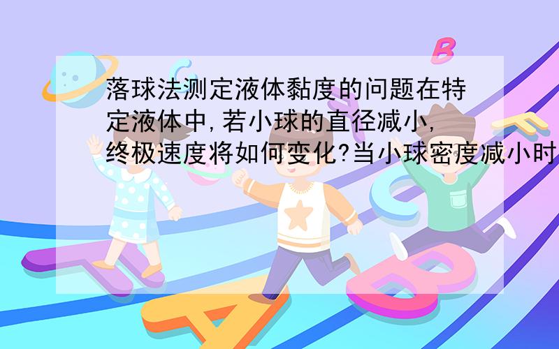 落球法测定液体黏度的问题在特定液体中,若小球的直径减小,终极速度将如何变化?当小球密度减小时又如何变化?