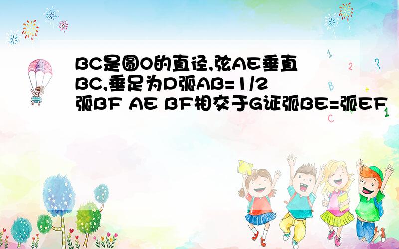 BC是圆O的直径,弦AE垂直BC,垂足为D弧AB=1/2弧BF AE BF相交于G证弧BE=弧EF