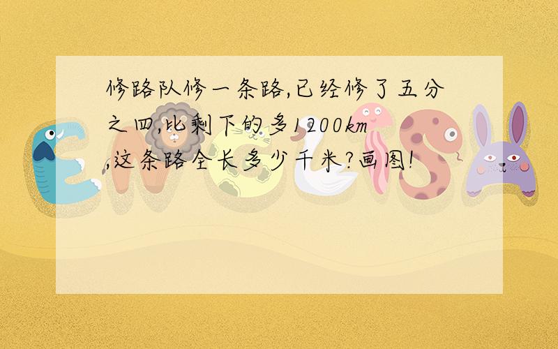 修路队修一条路,已经修了五分之四,比剩下的多1200km,这条路全长多少千米?画图!