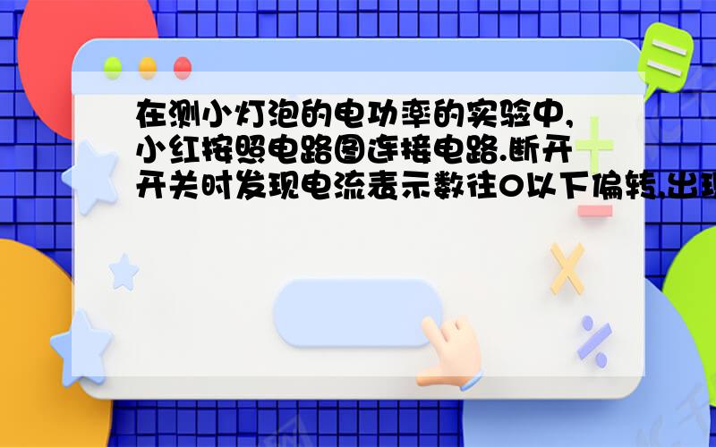 在测小灯泡的电功率的实验中,小红按照电路图连接电路.断开开关时发现电流表示数往0以下偏转,出现这种现象的原因是?