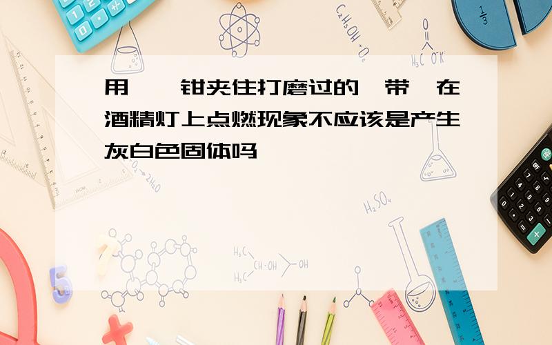 用坩埚钳夹住打磨过的镁带,在酒精灯上点燃现象不应该是产生灰白色固体吗