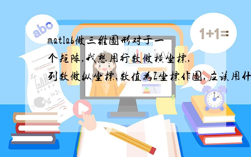 matlab做三维图形对于一个矩阵,我想用行数做横坐标,列数做纵坐标,数值为Z坐标作图,应该用什么函数,非常感谢