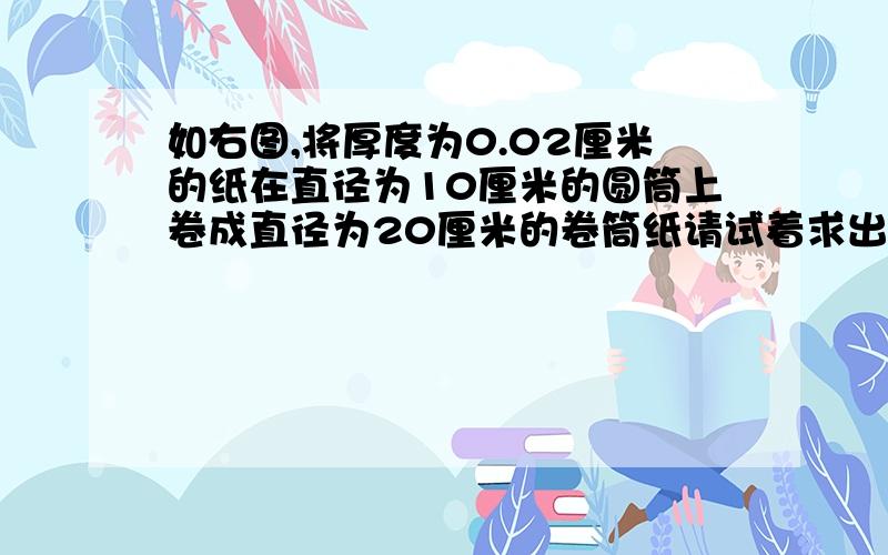 如右图,将厚度为0.02厘米的纸在直径为10厘米的圆筒上卷成直径为20厘米的卷筒纸请试着求出这卷纸的总长度.