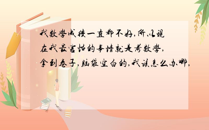 我数学成绩一直都不好,所以现在我最害怕的事情就是考数学,拿到卷子,脑袋空白的,我该怎么办哪,