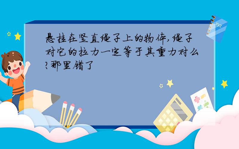 悬挂在竖直绳子上的物体,绳子对它的拉力一定等于其重力对么？那里错了