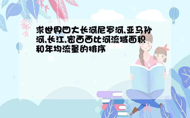 求世界四大长河尼罗河,亚马孙河,长江,密西西比河流域面积和年均流量的排序