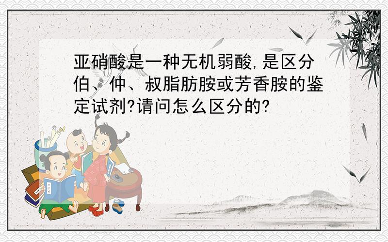 亚硝酸是一种无机弱酸,是区分伯、仲、叔脂肪胺或芳香胺的鉴定试剂?请问怎么区分的?