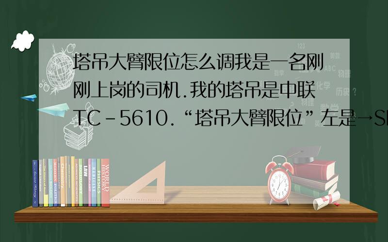 塔吊大臂限位怎么调我是一名刚刚上岗的司机.我的塔吊是中联TC-5610.“塔吊大臂限位”左是→SKRA ,右是→SKRY,但是有一次风吹了,他自己摆动,然后卡到限位了,我自己去调,就是调不好,就是不管